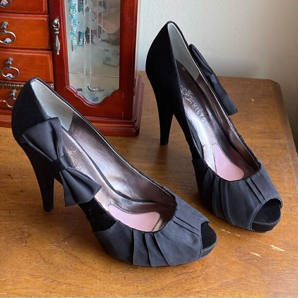 Paris Hilton platform Bow Detail Pleated stiletto heels size 9 1/2 - Picture 1 of 16